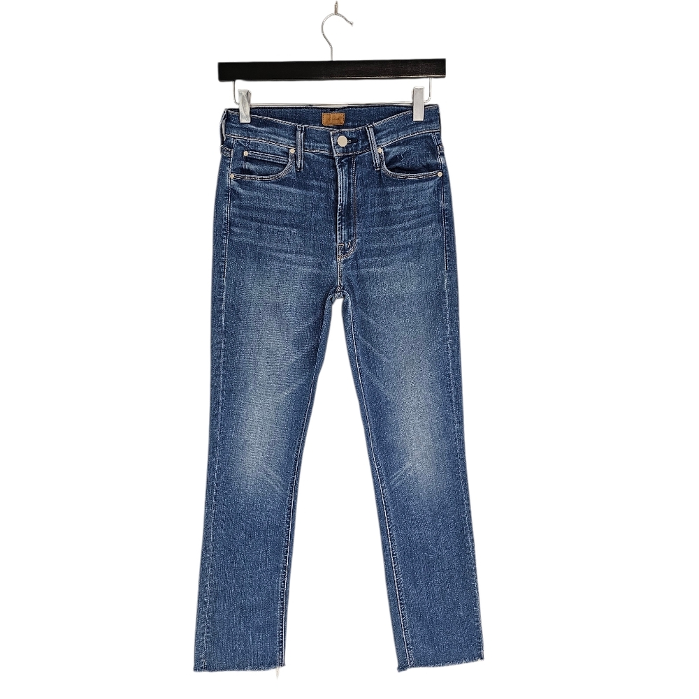 MOTHER The Mid Rise Dazzler Ankle Fray Straight Leg Blue Jeans 26 Preowned